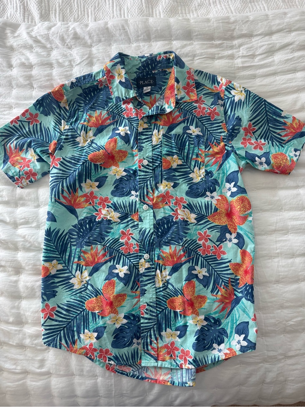 The Children's Place Boy’s Turquoise Tropical Print Shirt